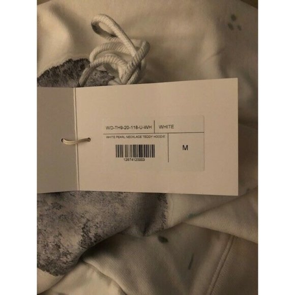 NWT $850 WE11DONE WHITE HOODIE PEARL NECKLACE TEDDY REFLECTIVE US SZ MEDIUM - Picture 10 of 10
